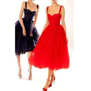 Lightinthebox Red Tulle Corset Midi Dress
